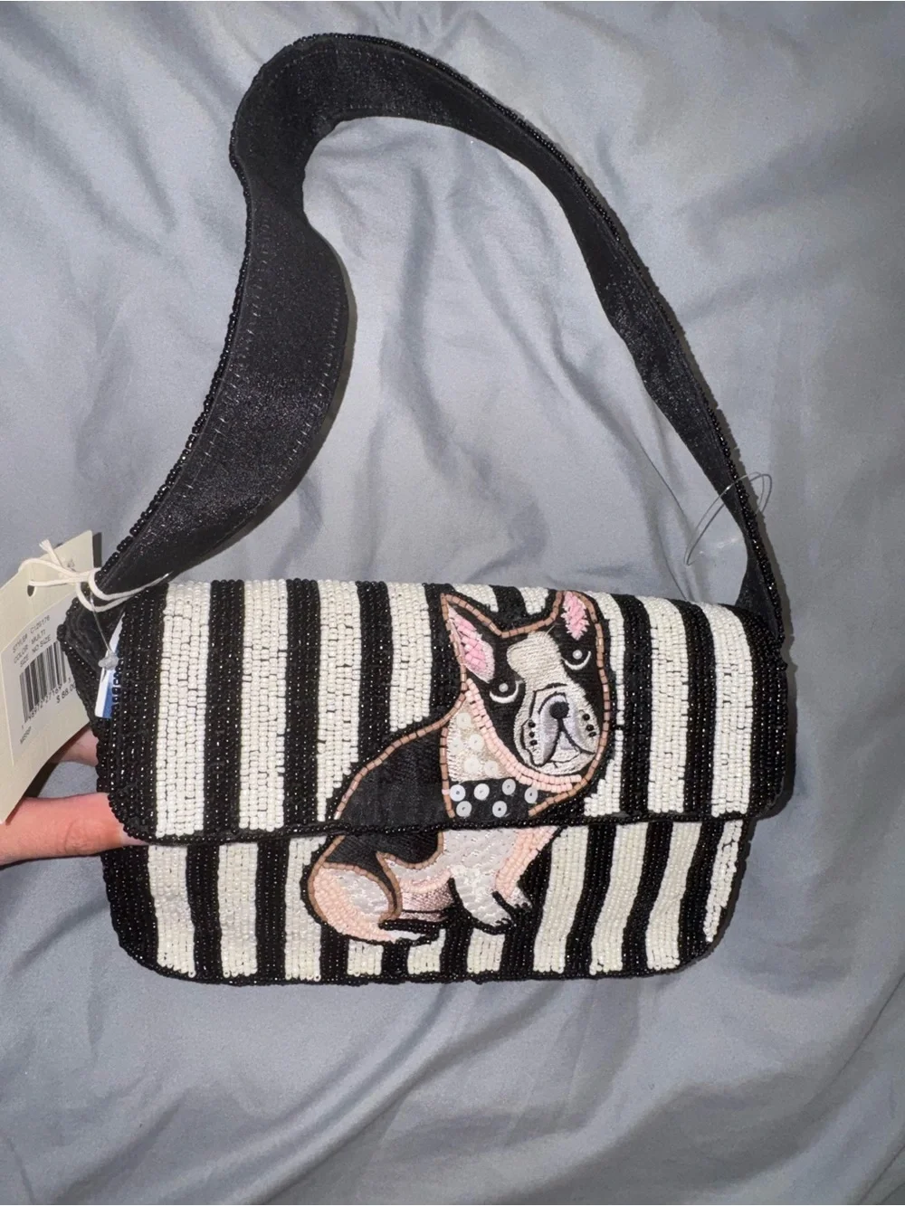 Beaded French Bulldog Shoulder Bag Handmade in India New with Tags